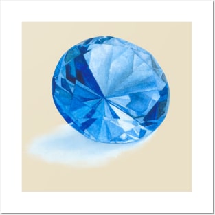 Blue Sapphire Gem Watercolour Painting Posters and Art